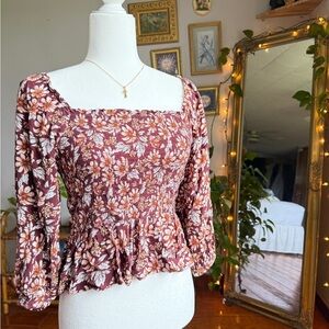 American Eagle Floral Burgundy Women's Top